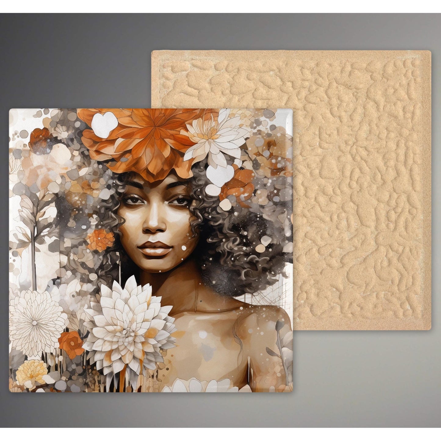 Ceramic Art Tile - Striking Abstract Floral Print of African American Woman - Beautiful Home Decor Accent - Unique Gift for Her