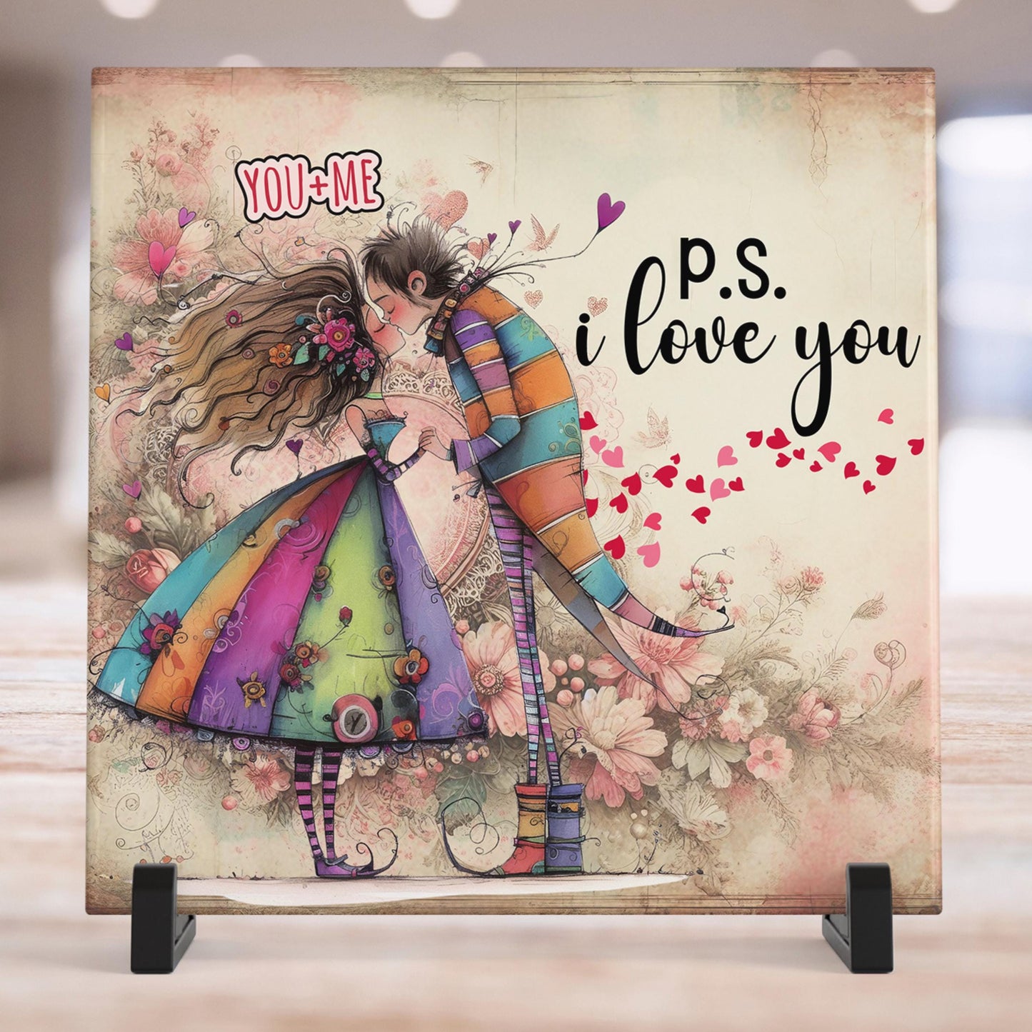 Ceramic Tile Art | Playful Valentine's Wall Art Print | Adorable Home Decor | Thoughtful Gift for Couples | Romantic Wall Decor