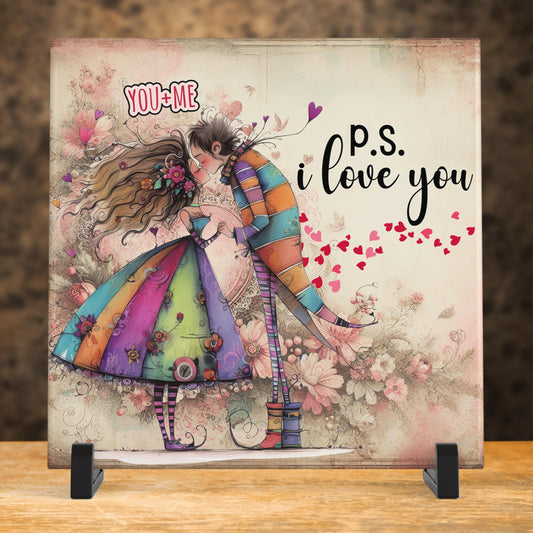 Ceramic Tile Art | Playful Valentine's Wall Art Print | Adorable Home Decor | Thoughtful Gift for Couples | Romantic Wall Decor