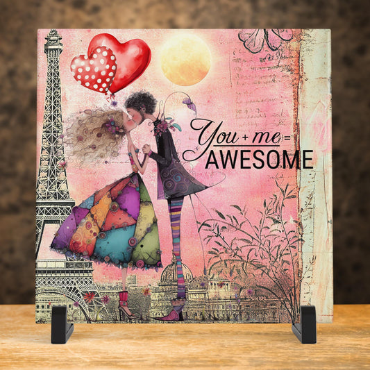 Valentines Day Art Decor: Whimsical Couple Tile Art for Love-filled Spaces & Gift Ideas - Ceramic Tile Art Decor