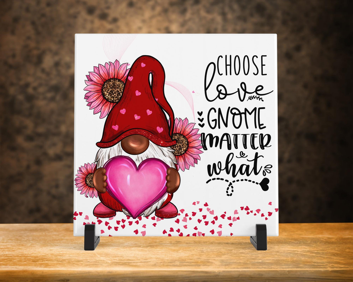 Valentines Day Art Decor: Always Choose Love Gnome Matter What Tile Art for Love-filled Spaces & Gift Ideas - Ceramic Tile Art Decor - Art