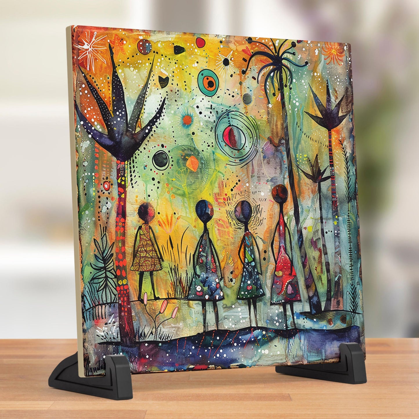 African Print Ceramic Art Tile - Stunning Minimalist African Print  - Decorative Wall Hanging - Black Art - Home Decor