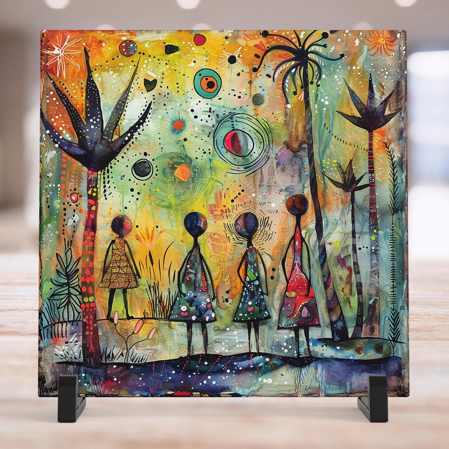 African Print Ceramic Art Tile - Stunning Minimalist African Print  - Decorative Wall Hanging - Black Art - Home Decor
