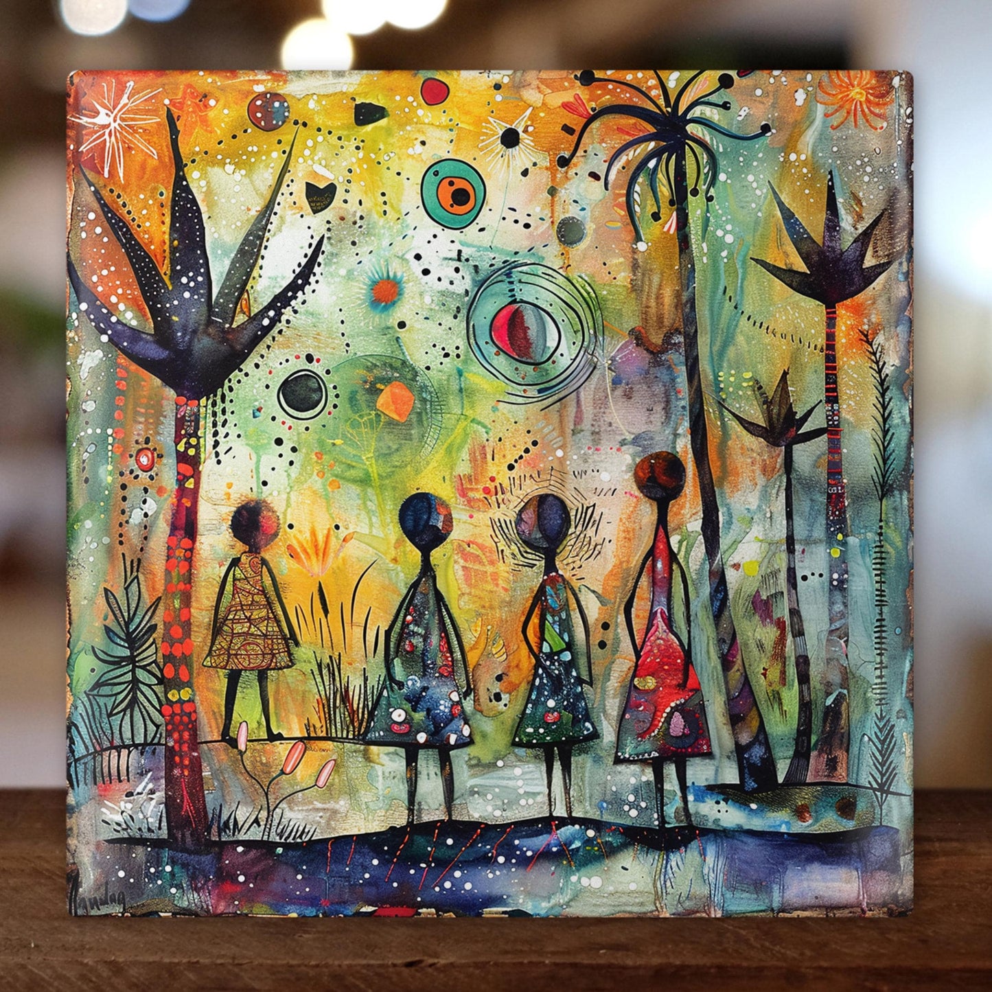 African Print Ceramic Art Tile - Stunning Minimalist African Print  - Decorative Wall Hanging - Black Art - Home Decor