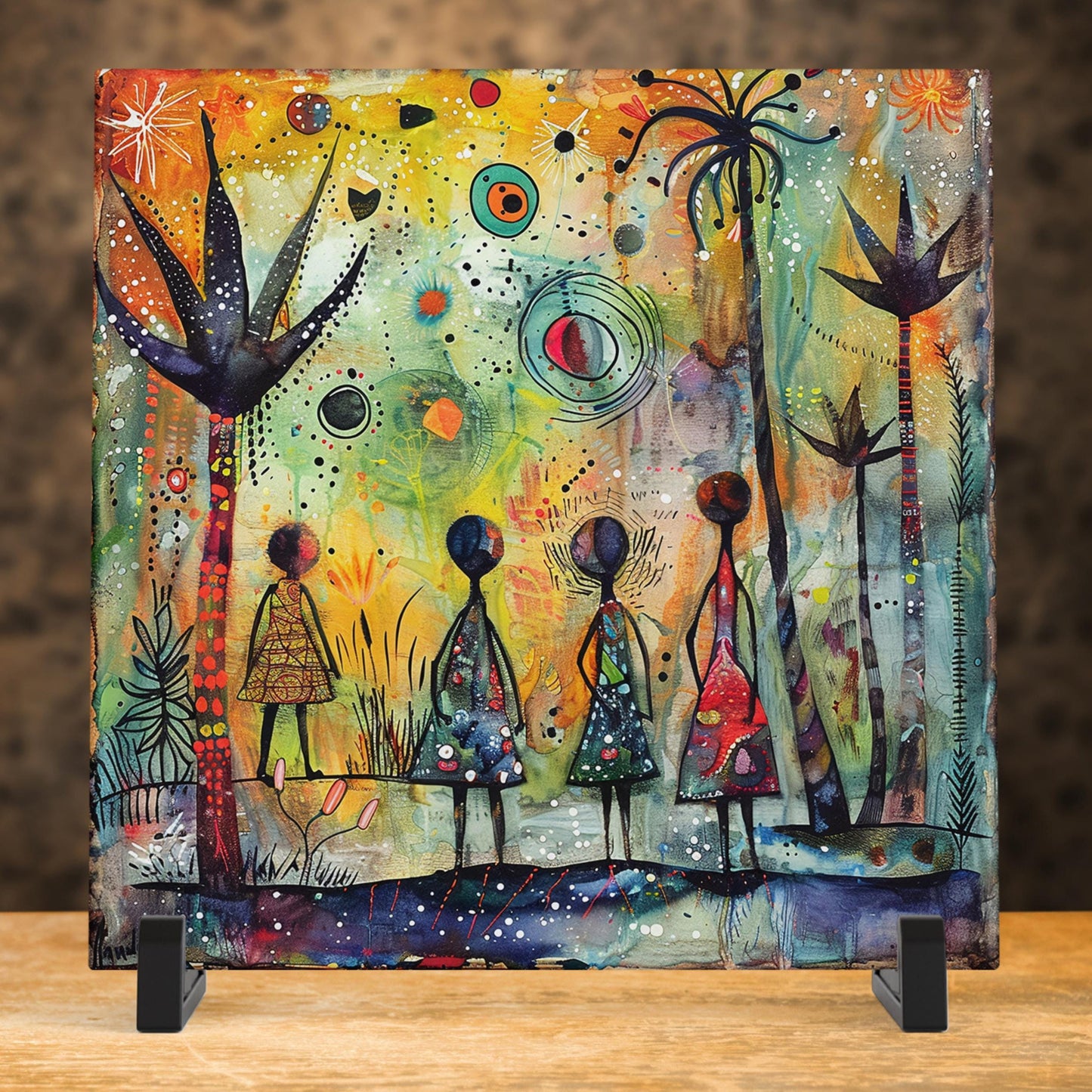 African Print Ceramic Art Tile - Stunning Minimalist African Print  - Decorative Wall Hanging - Black Art - Home Decor
