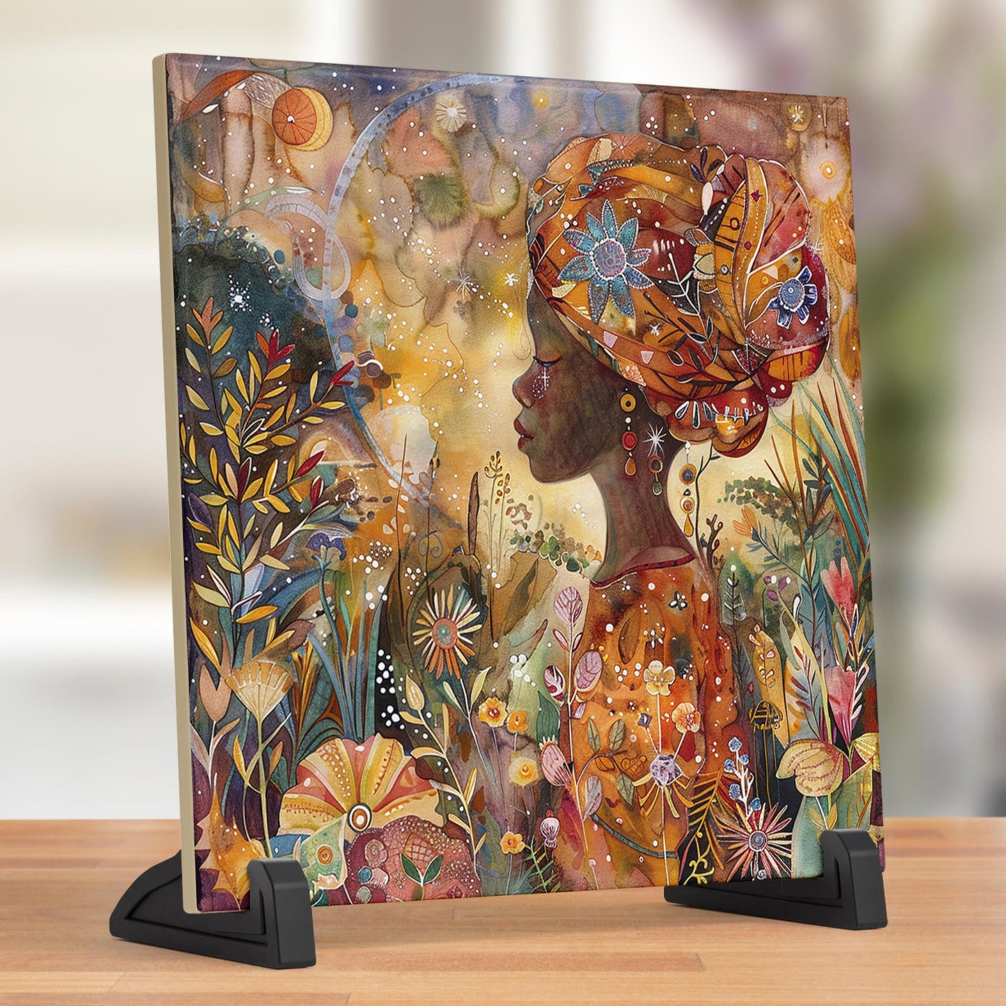 African American Art - Stunning African Print Ceramic Tile - Decorative Wall Piece - Black Art Home Decor - Vibrant Wall Hangings