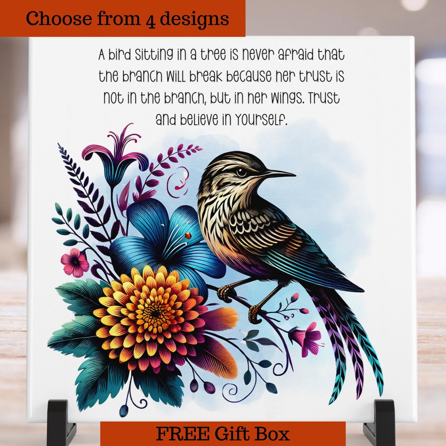 Art - Ceramic Tile  Beautiful Birds -  Motivational Wall Art for Bird Lovers  Inspirational Home Decor Gift, Kitchen Art, Bathroom Art