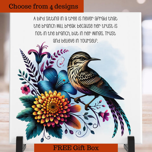 Art - Ceramic Tile  Beautiful Birds -  Motivational Wall Art for Bird Lovers  Inspirational Home Decor Gift, Kitchen Art, Bathroom Art