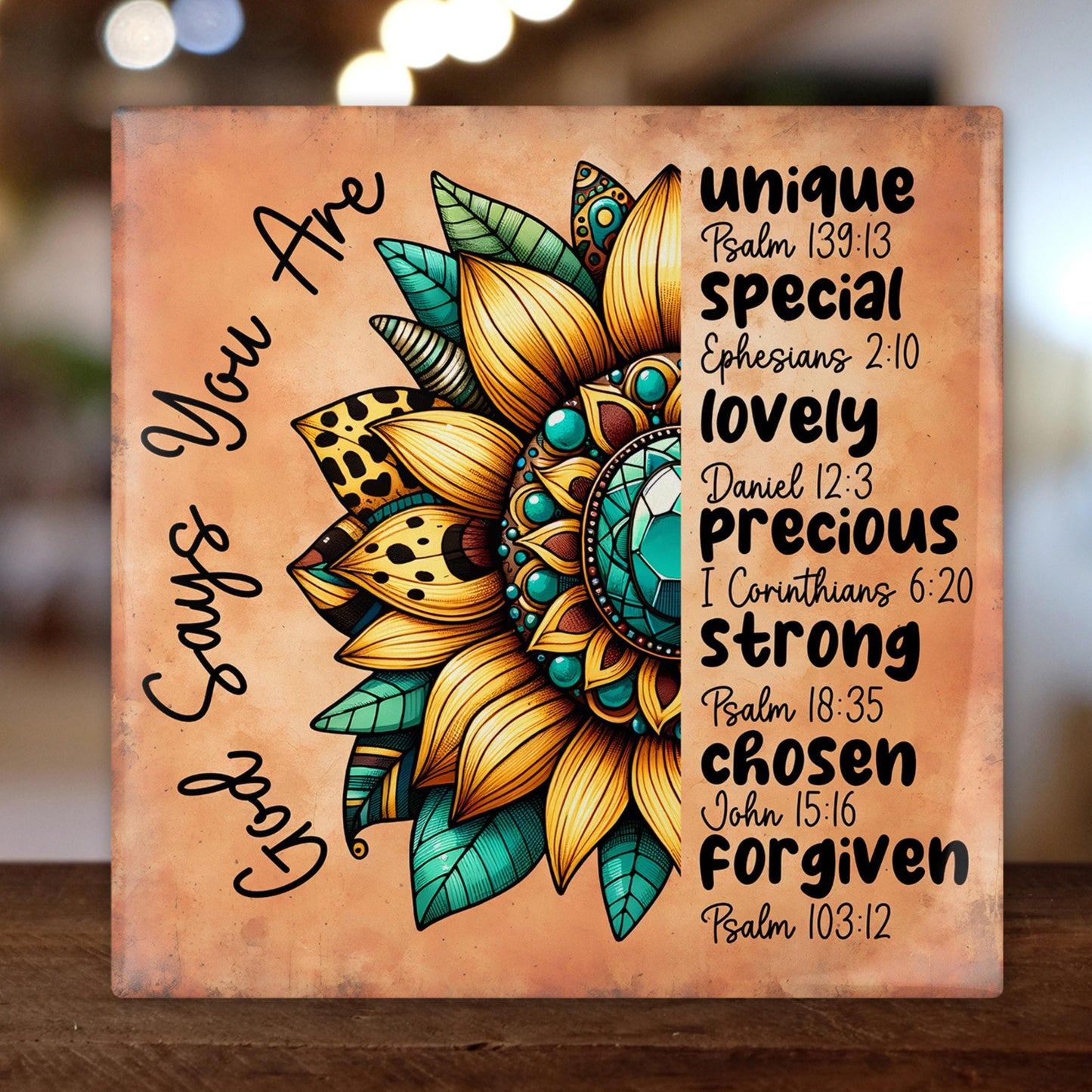 Christian Art - Ceramic Tile Wall Hanging - "God Says You Are" Inspirational Decor - Perfect Housewarming Gift - Kitchen Art
