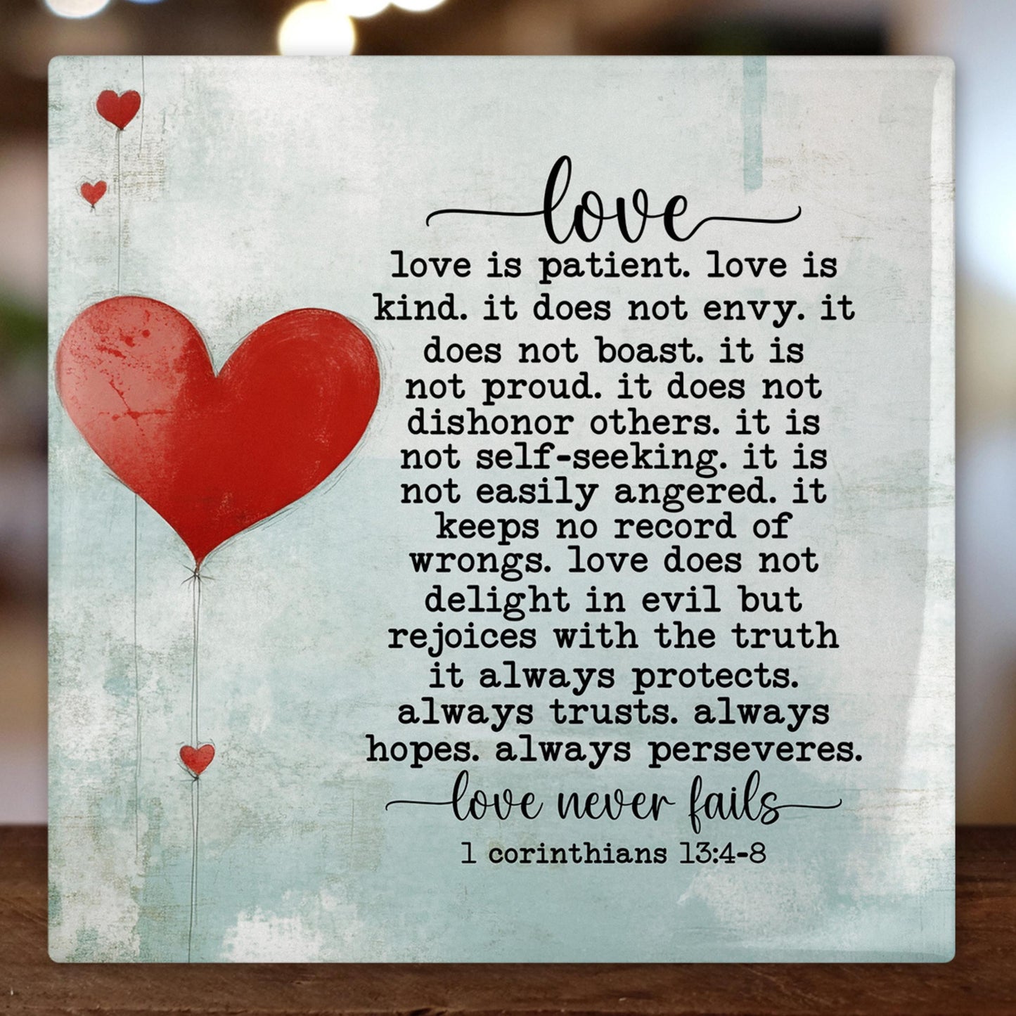 Christian Art - Ceramic Tile Wall Hanging - "Love Is" Inspirational Decor - Perfect Housewarming Gift - Kitchen Art