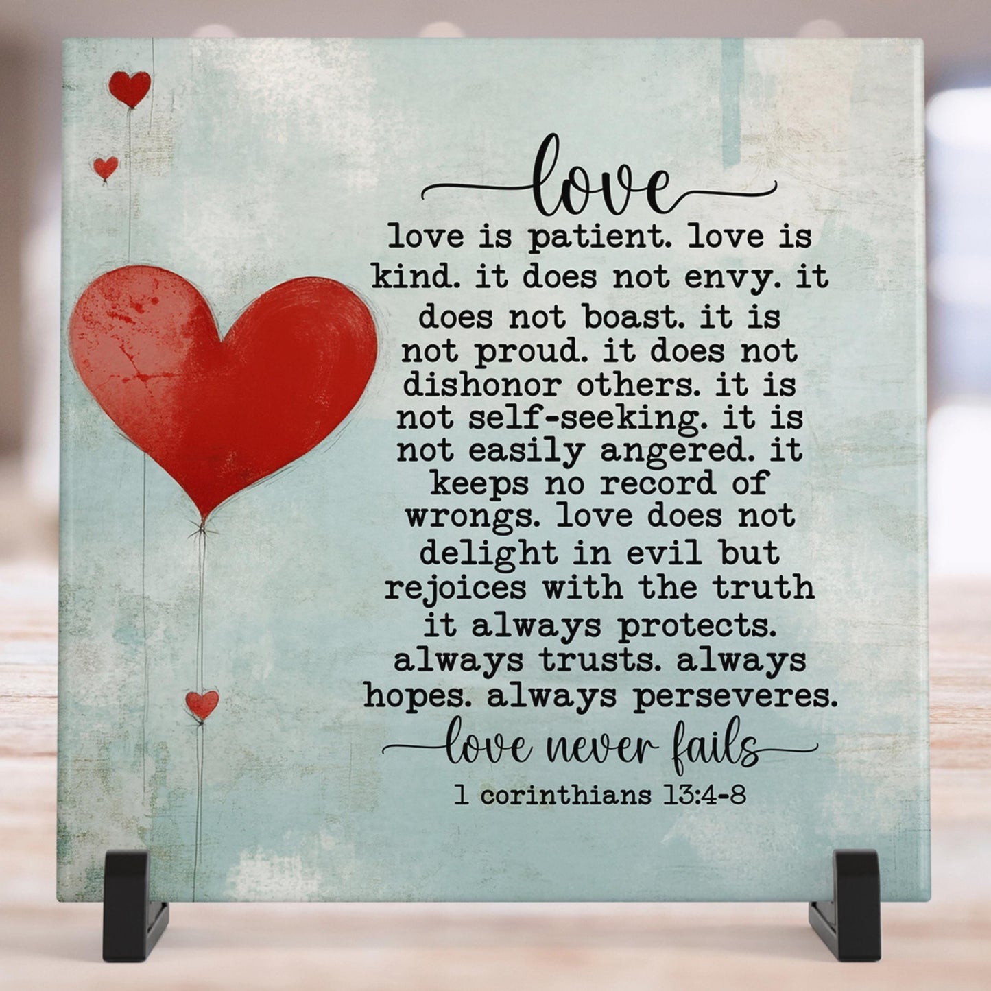 Christian Art - Ceramic Tile Wall Hanging - "Love Is" Inspirational Decor - Perfect Housewarming Gift - Kitchen Art