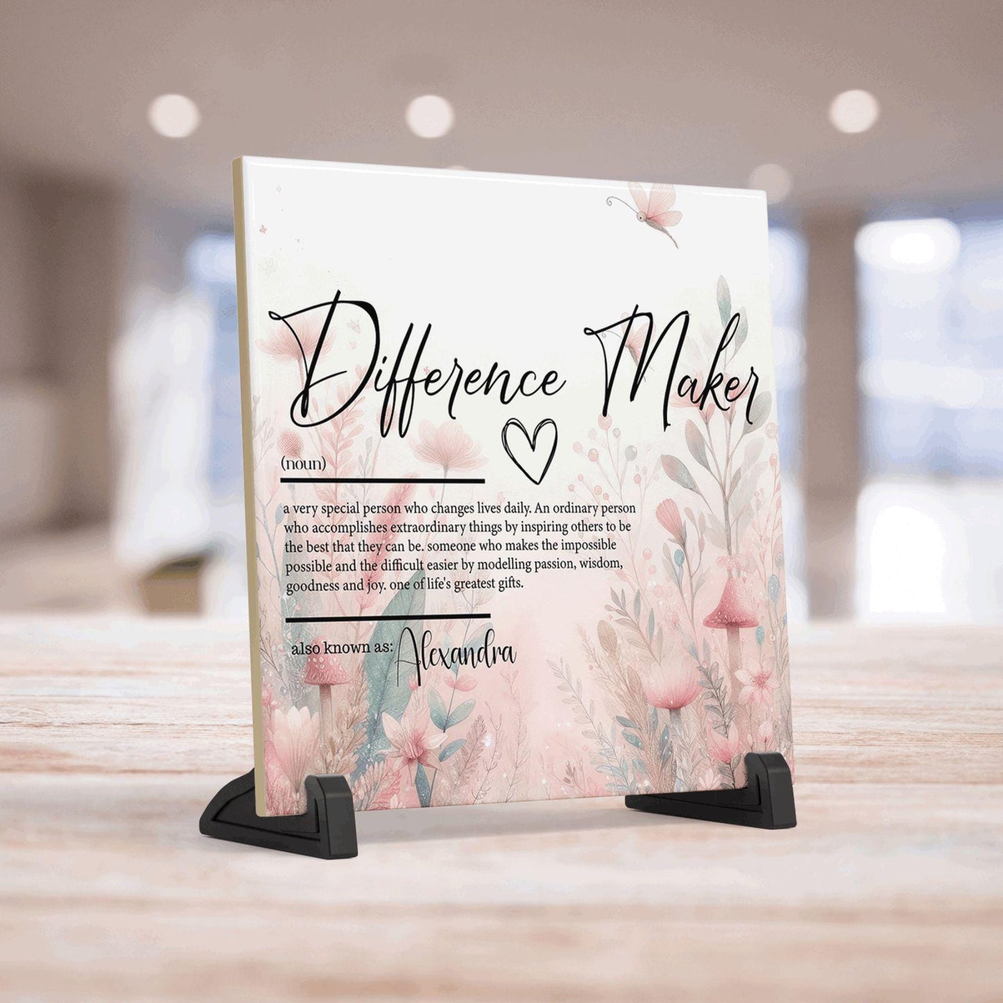 Personalized Ceramic Tile Decor, Uplifting Difference Maker Definition Art, Thoughtful Gift for Friends or Family