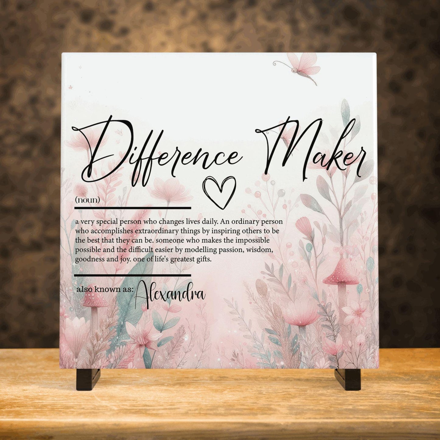 Personalized Ceramic Tile Decor, Uplifting Difference Maker Definition Art, Thoughtful Gift for Friends or Family
