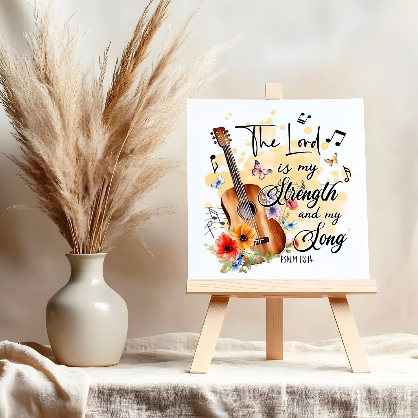 Christian Art Wall Hanging Tile - "The Lord is My Strength and My Song" - Beautiful Religious Decor - Meaningful Gift for Believers