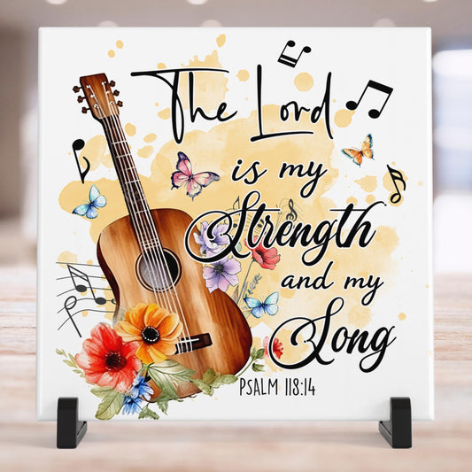 Christian Art Wall Hanging Tile - "The Lord is My Strength and My Song" - Beautiful Religious Decor - Meaningful Gift for Believers