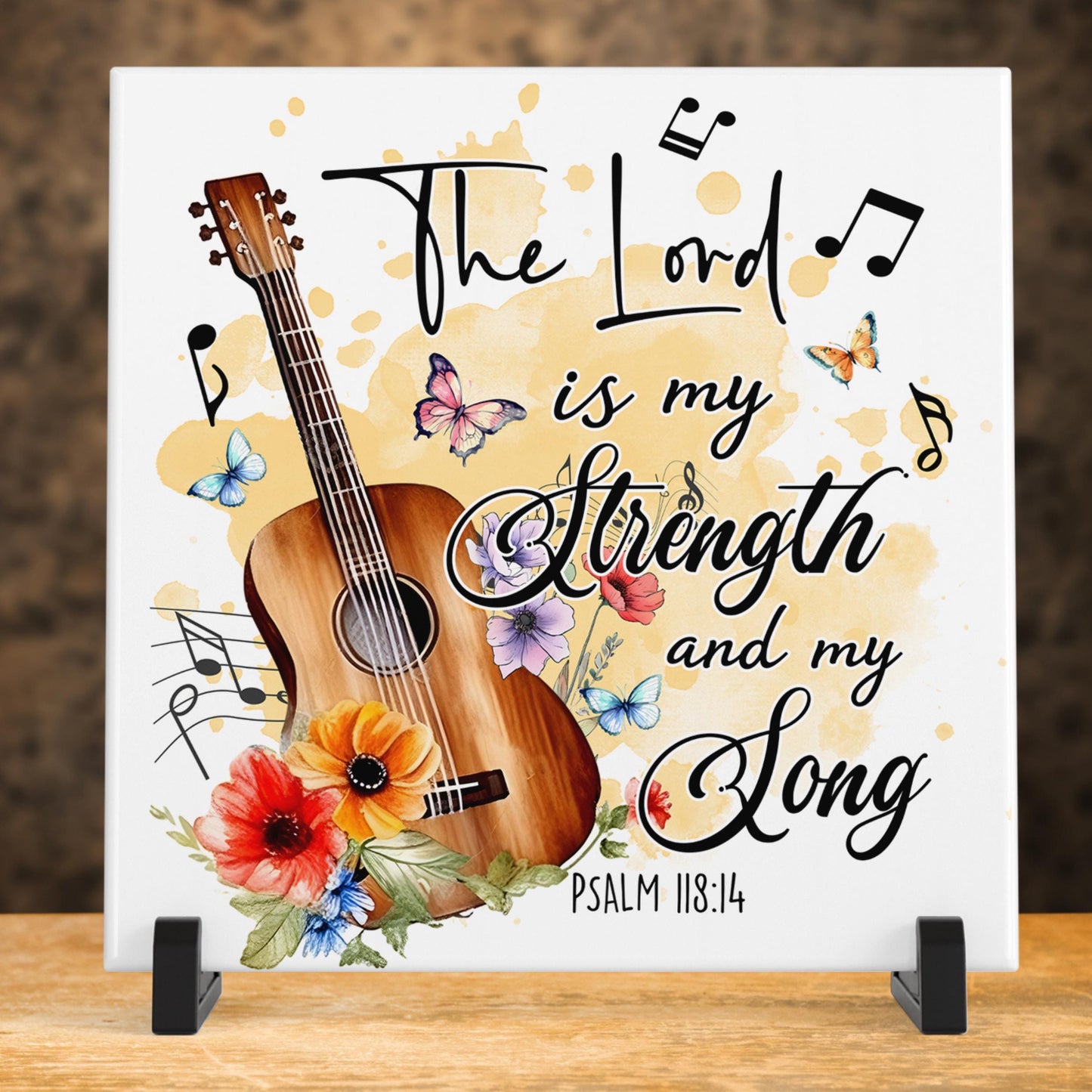 Christian Art Wall Hanging Tile - "The Lord is My Strength and My Song" - Beautiful Religious Decor - Meaningful Gift for Believers