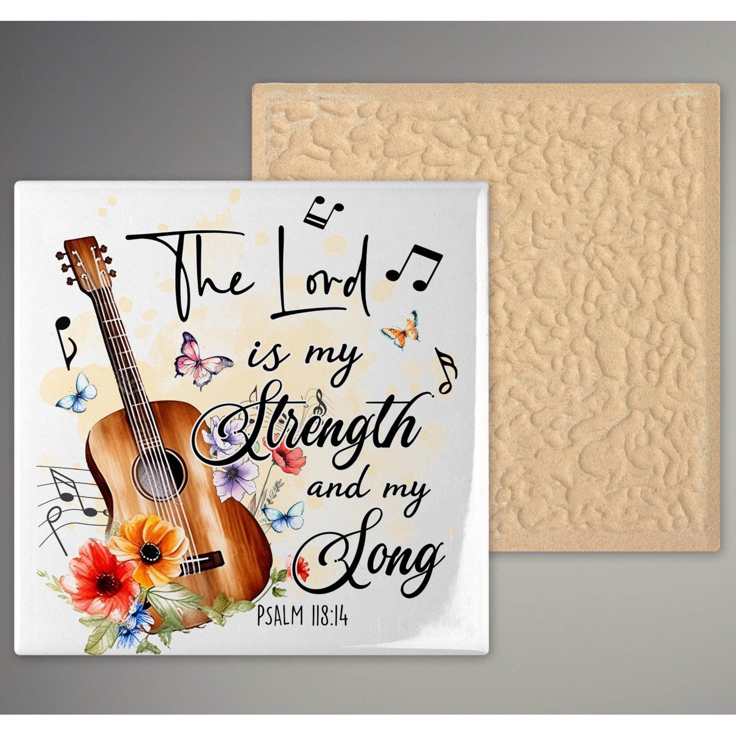 Christian Art Wall Hanging Tile - "The Lord is My Strength and My Song" - Beautiful Religious Decor - Meaningful Gift for Believers