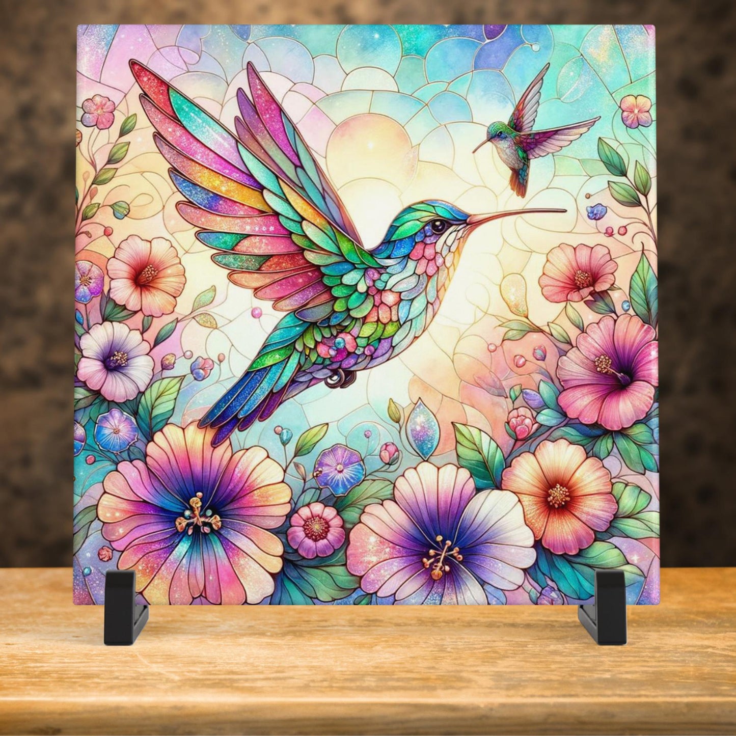 Art Nouveau Ceramic Art Tile, Vibrant Hummingbird Home Decor, Stunning Art Deco Ceramic for Unique Gifts