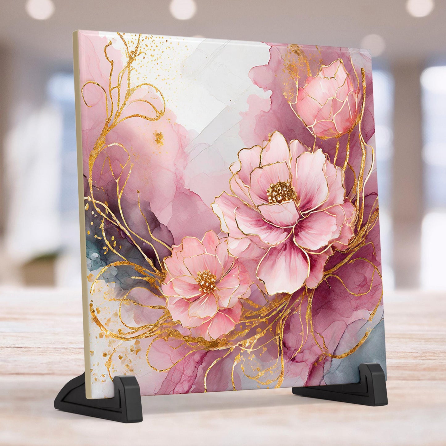 Ceramic Tile Art - Beautiful Pastel Pink Floral Design, 6 Inch Tile Perfect for Wall Art, Unique Gift for Her