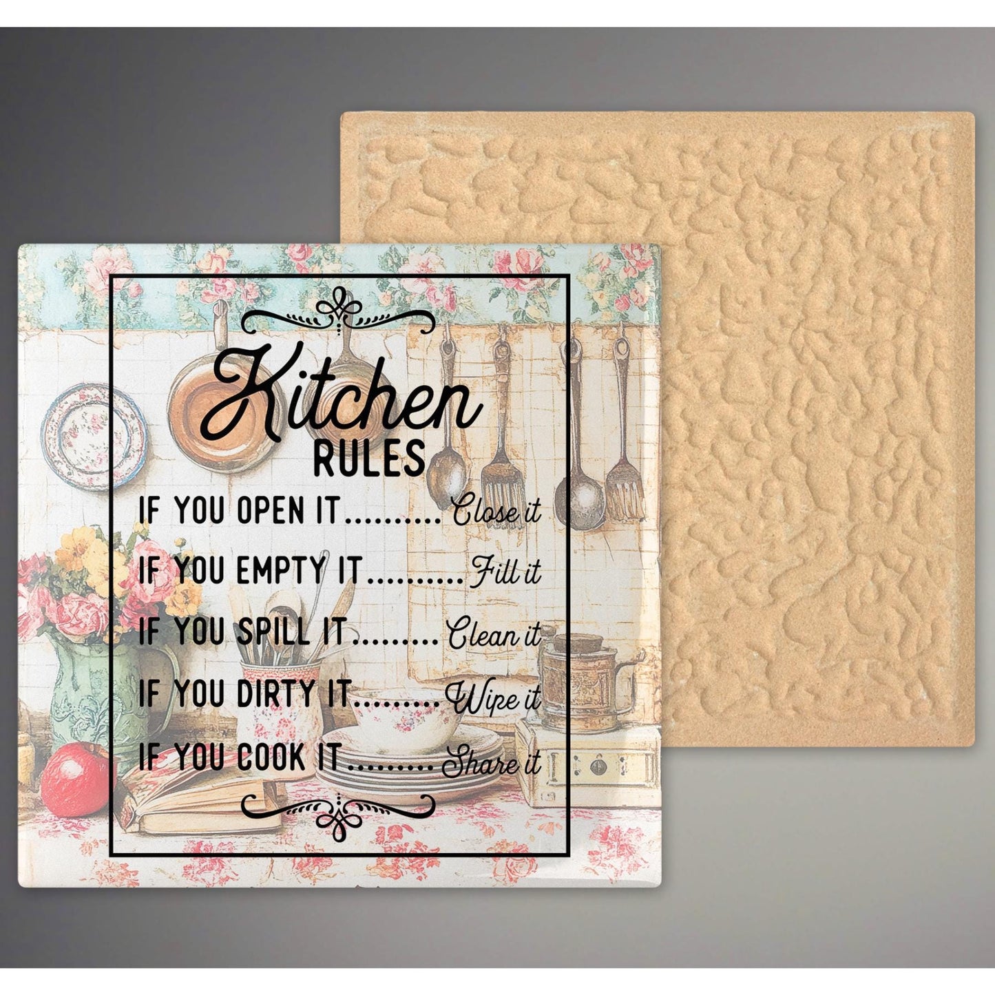 Kitchen Rules Ceramic Art Tile, Ceramic Wall Decor for a Meaningful Family Gift
