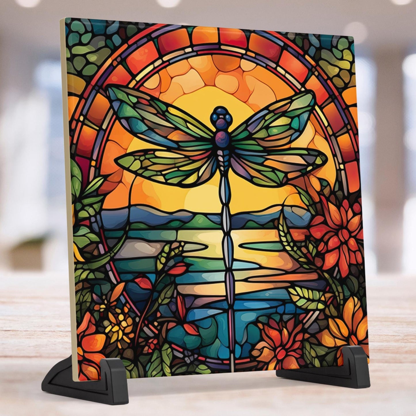 Dragonfly Art Tile - Stunning Art Nouveau Ceramic Tile for Decorative Wall Use, Unique Home Decor Gift for Nature Lovers.