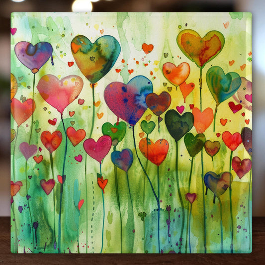 Valentines Day Art Decor: Bright and Colorful Heart Balloons Tile Art for Love-filled Spaces & Gift Ideas - Ceramic Tile Art Decor