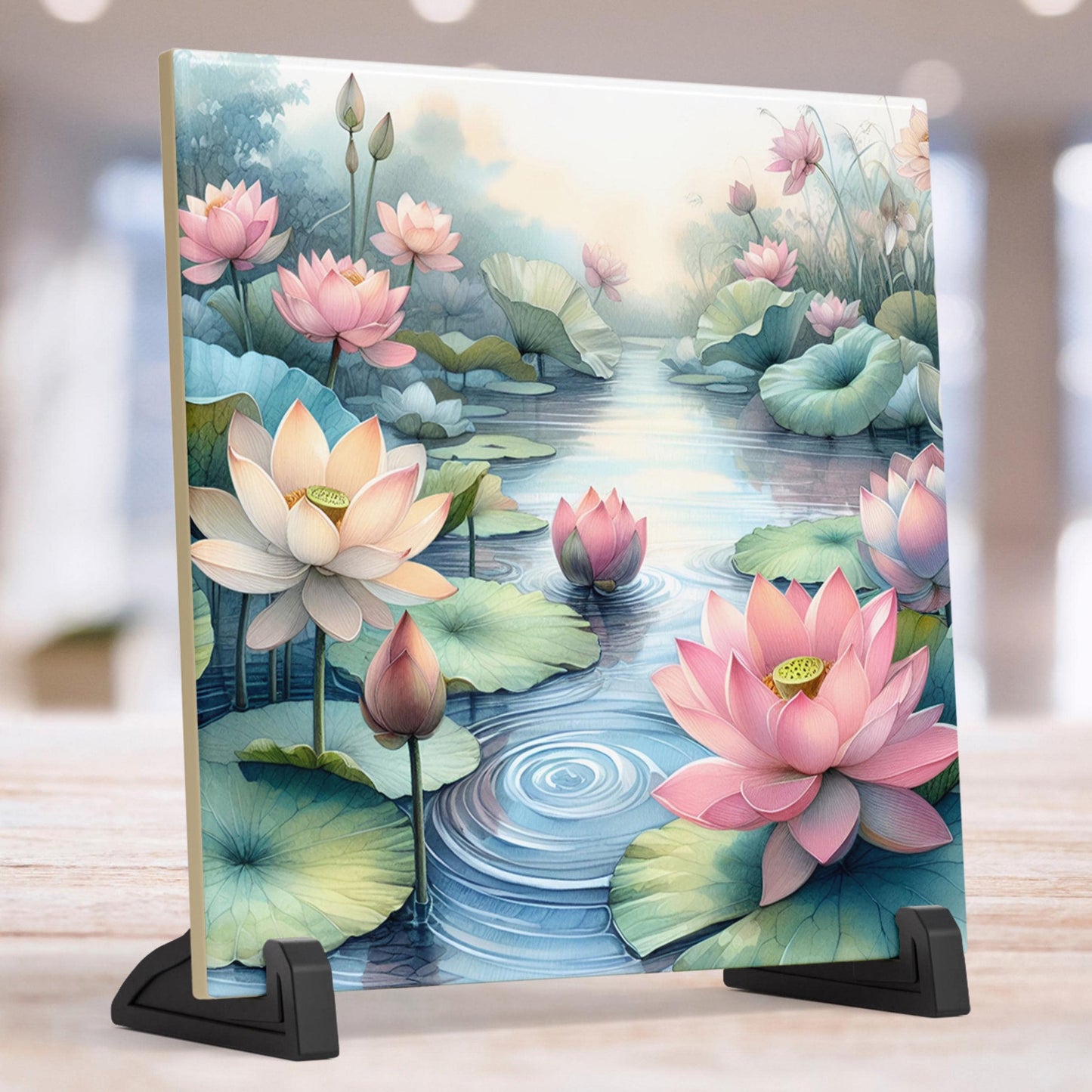 Water Lilies II Ceramic Tile Art Decor - Vibrant Nature-Inspired Decor for Kitchen and Bath, Ideal Gift for Housewarmings - Wall Decor