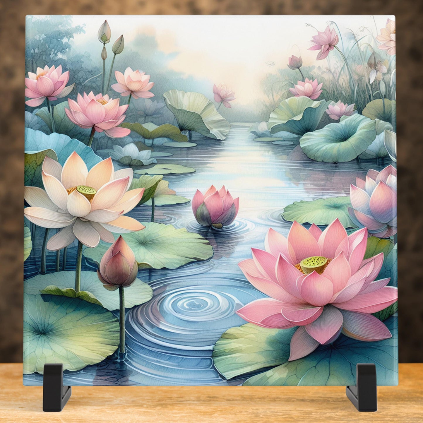 Water Lilies II Ceramic Tile Art Decor - Vibrant Nature-Inspired Decor for Kitchen and Bath, Ideal Gift for Housewarmings - Wall Decor