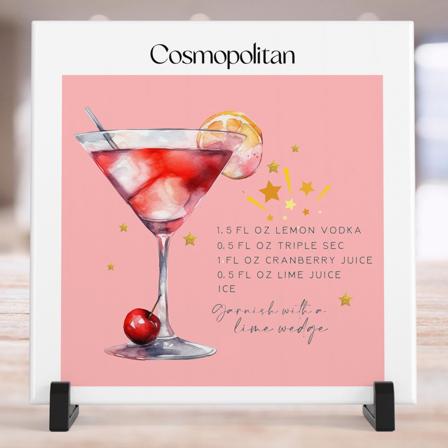 Cosmopolitan - Cocktail Poster - Cocktail Art Print -  Wedding Signature Drink Sign - Chic Retro Wall Art - Ceramic Art Tile - Wall Hanging