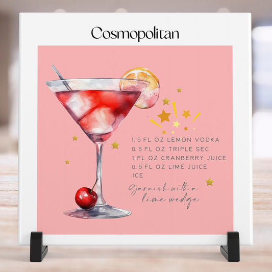 Cosmopolitan - Cocktail Poster - Cocktail Art Print -  Wedding Signature Drink Sign - Chic Retro Wall Art - Ceramic Art Tile - Wall Hanging