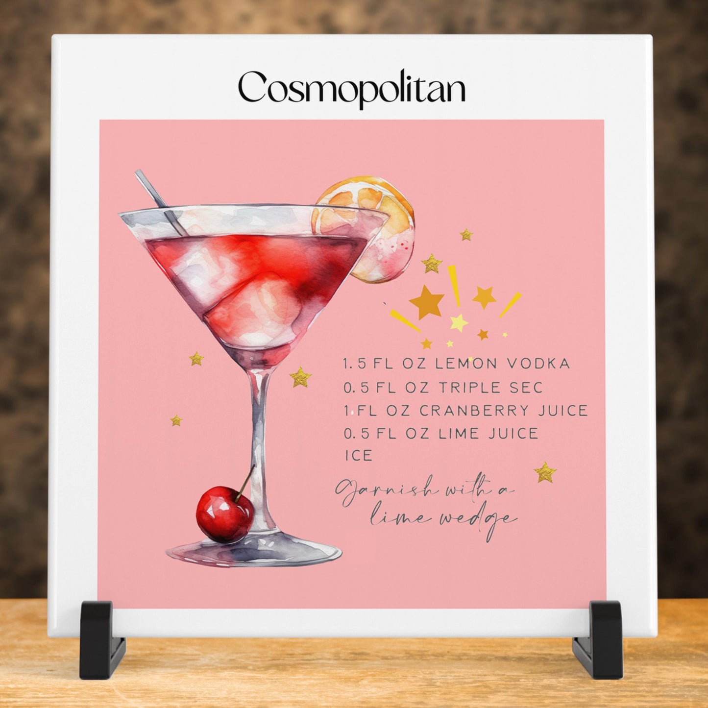 Cosmopolitan - Cocktail Poster - Cocktail Art Print -  Wedding Signature Drink Sign - Chic Retro Wall Art - Ceramic Art Tile - Wall Hanging