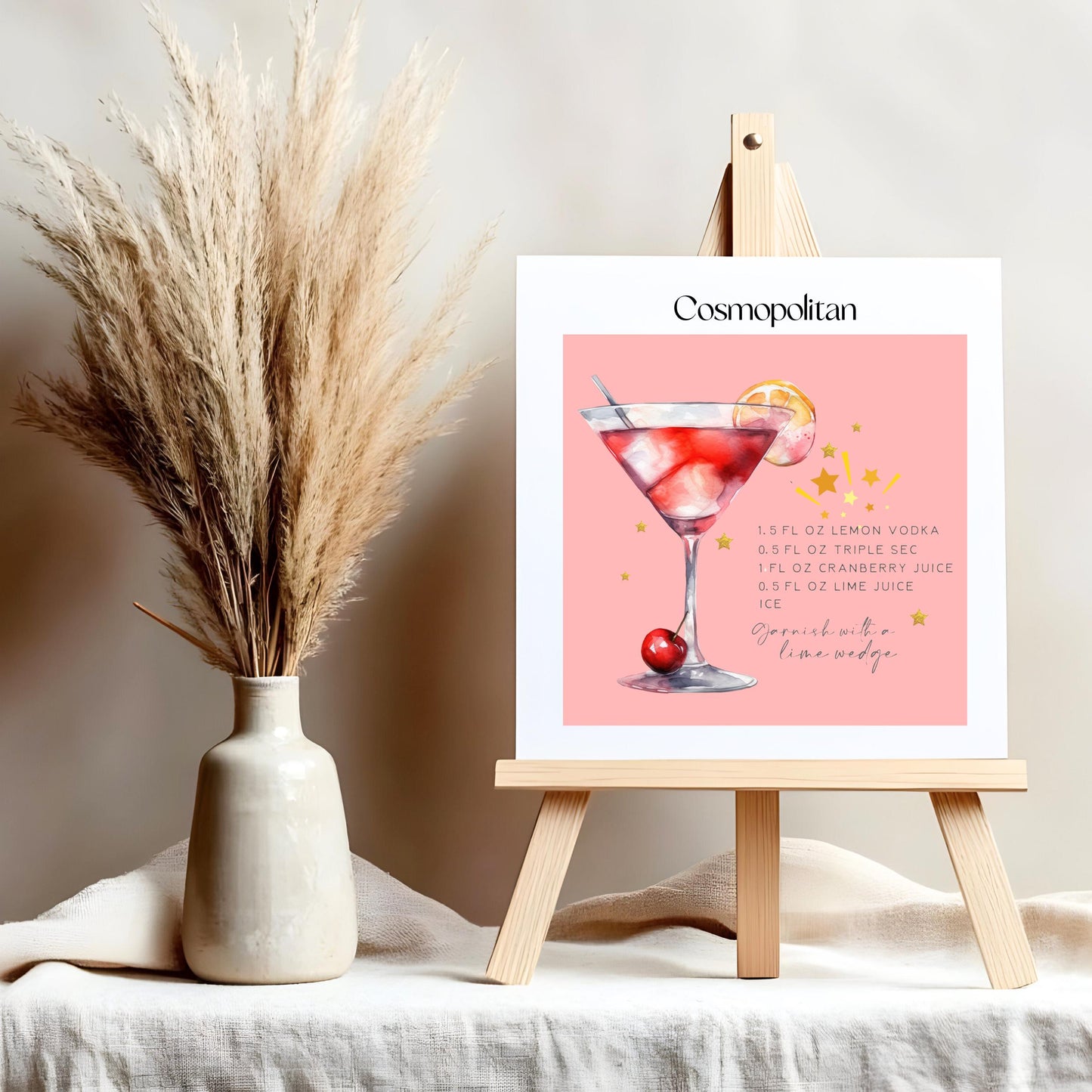 Cosmopolitan - Cocktail Poster - Cocktail Art Print -  Wedding Signature Drink Sign - Chic Retro Wall Art - Ceramic Art Tile - Wall Hanging