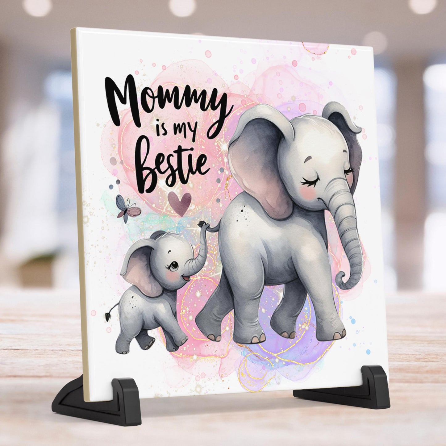 Mommy is My Bestie Tile - Adorable Elephant Nursery Decor, Baby Shower Gifts - Baby Nursery Art - Child's Room Home Decor - Gallery Wall