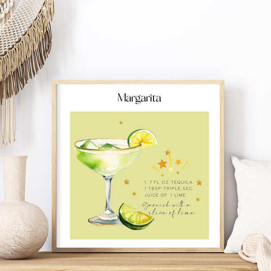 Cocktail Poster - Margarita Art Print - Sophisticated Cocktail Poster -  Wedding Signature Drink Sign -  Retro Wall Art - Minimalist Decor