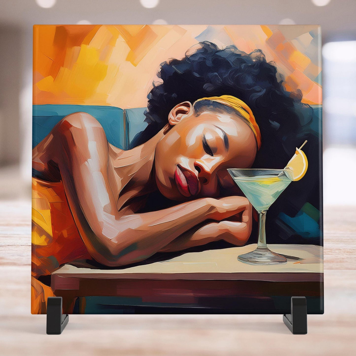 Black Woman with a Martini on Couch