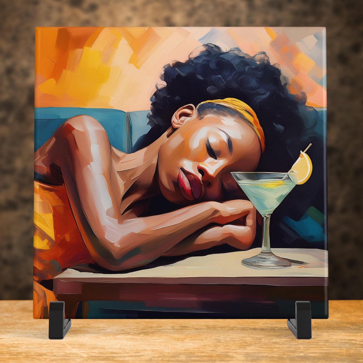 Black Woman with a Martini on Couch