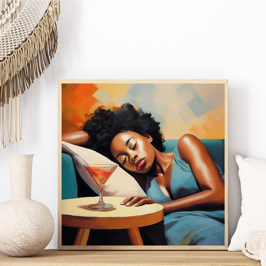 Black Woman with a Martini on Couch