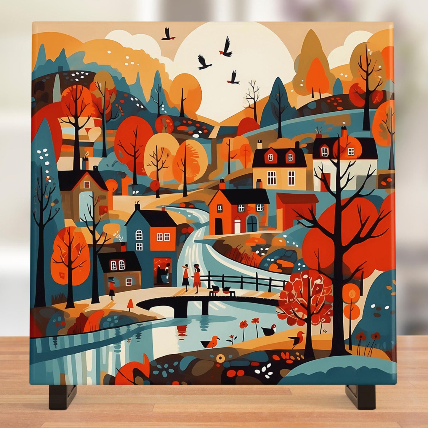 Scandinavian Village Wall Art -Bohemian Folk Art - Ceramic Tile Art - Art of Cozy Spaces - Minimalist Art - Elegant Decor