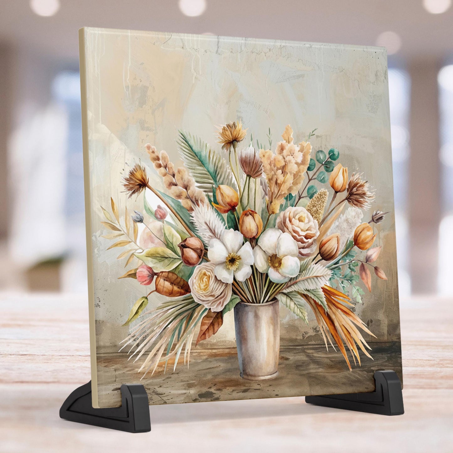 Floral Bouquet Art Print, Ceramic Tile Art, Whimsical Home Decor, Gift For Her, Bedroom, Bathroom, Living Room, Housewarming, Wall Art