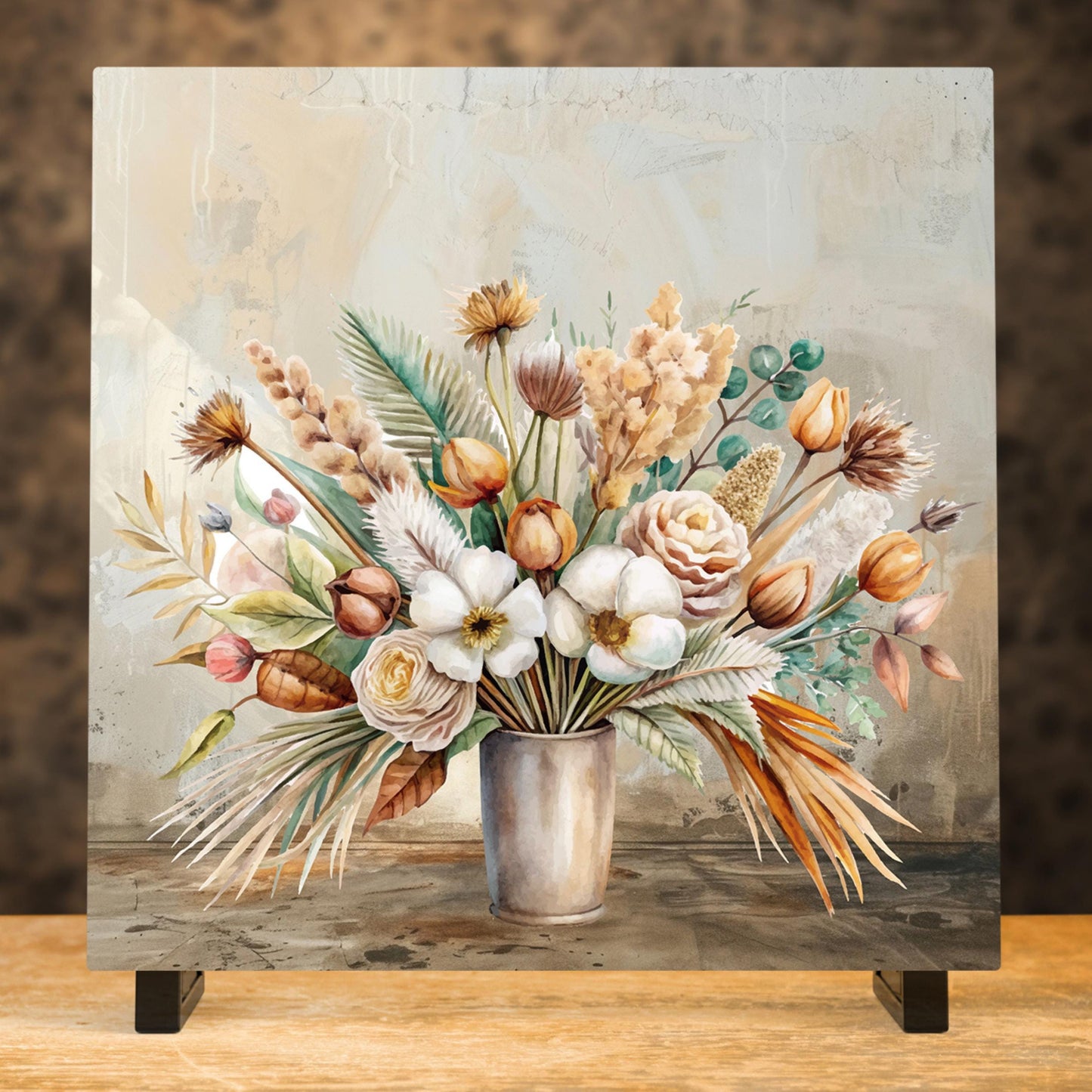 Floral Bouquet Art Print, Ceramic Tile Art, Whimsical Home Decor, Gift For Her, Bedroom, Bathroom, Living Room, Housewarming, Wall Art
