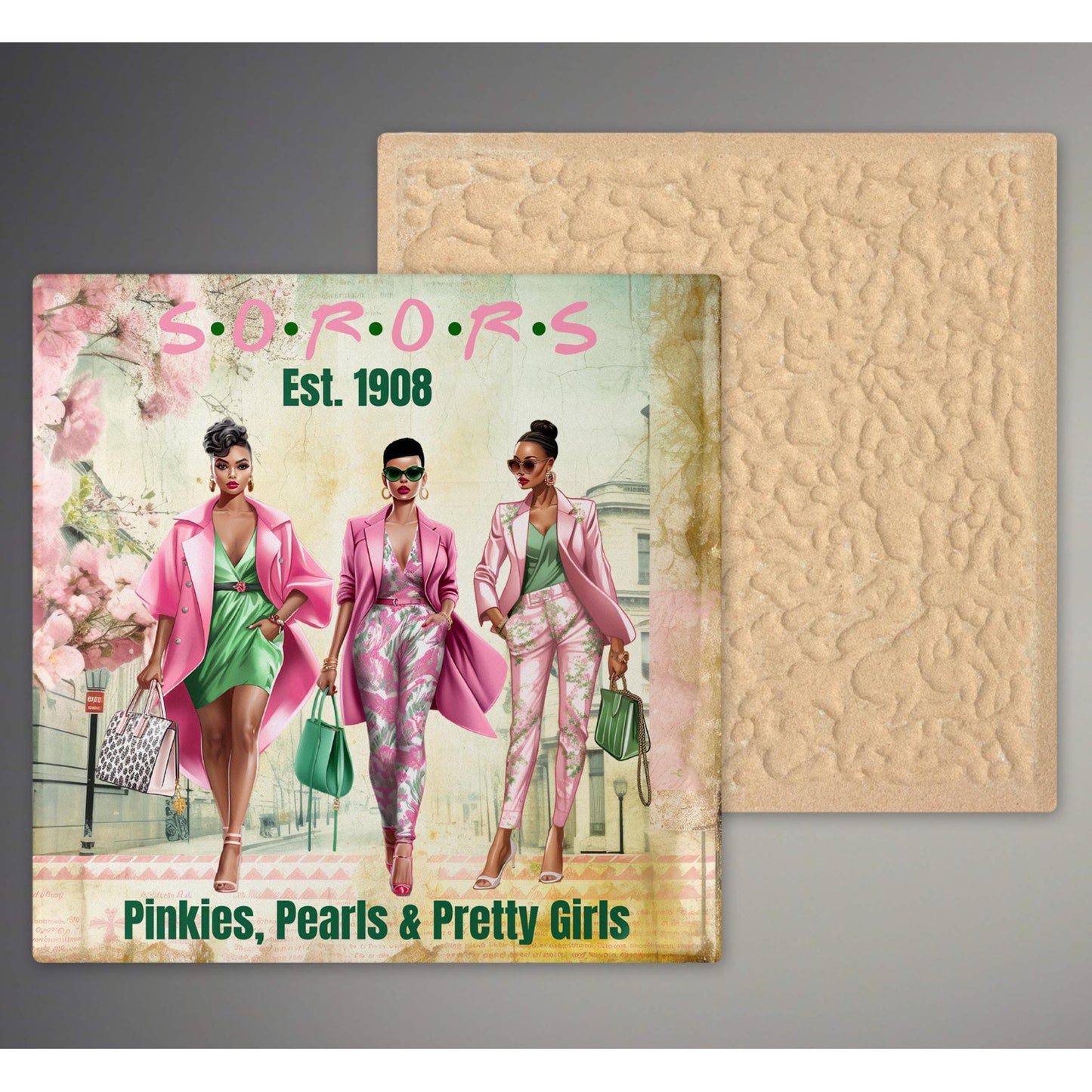 Personalized Ceramic Art Tile - AKA Inspired Personalized Art -  Pink and Green - Divine Nine Greek Print