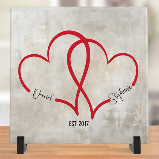 Tile Art | Custom Ceramic Art Tile | Interlocking Hearts | Perfect Personalized Gift for Couples | Gift for Her | Valentine Gift | Wall Art