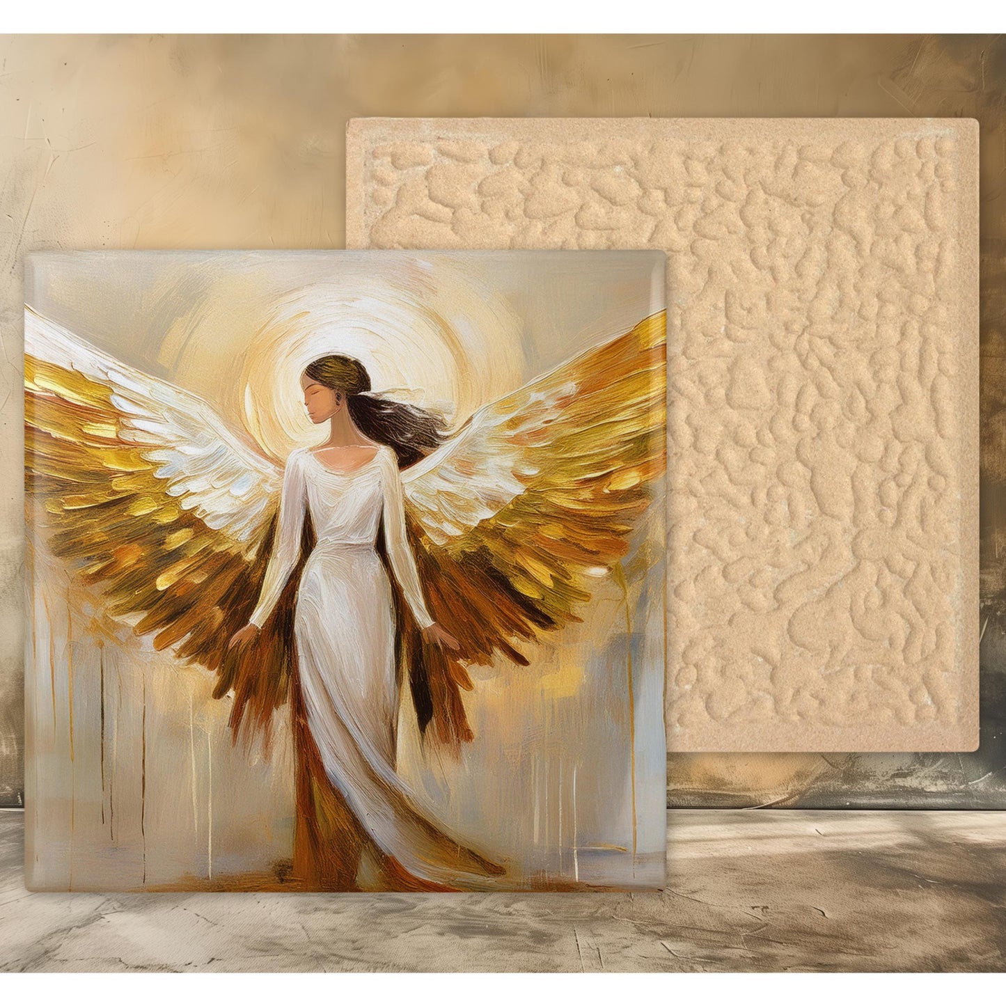Religious Angel Ceramic Tile Art | Christian Decor Wall Art | Guardian Angel for Spiritual Being | Angel of Love and Peace