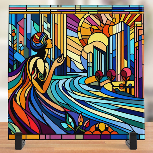 Art Nouveau | Glossy Ceramic Decorative Tile | Stained Glass Look | Wall Decor | Decorative Home Accent | Unique Gifts