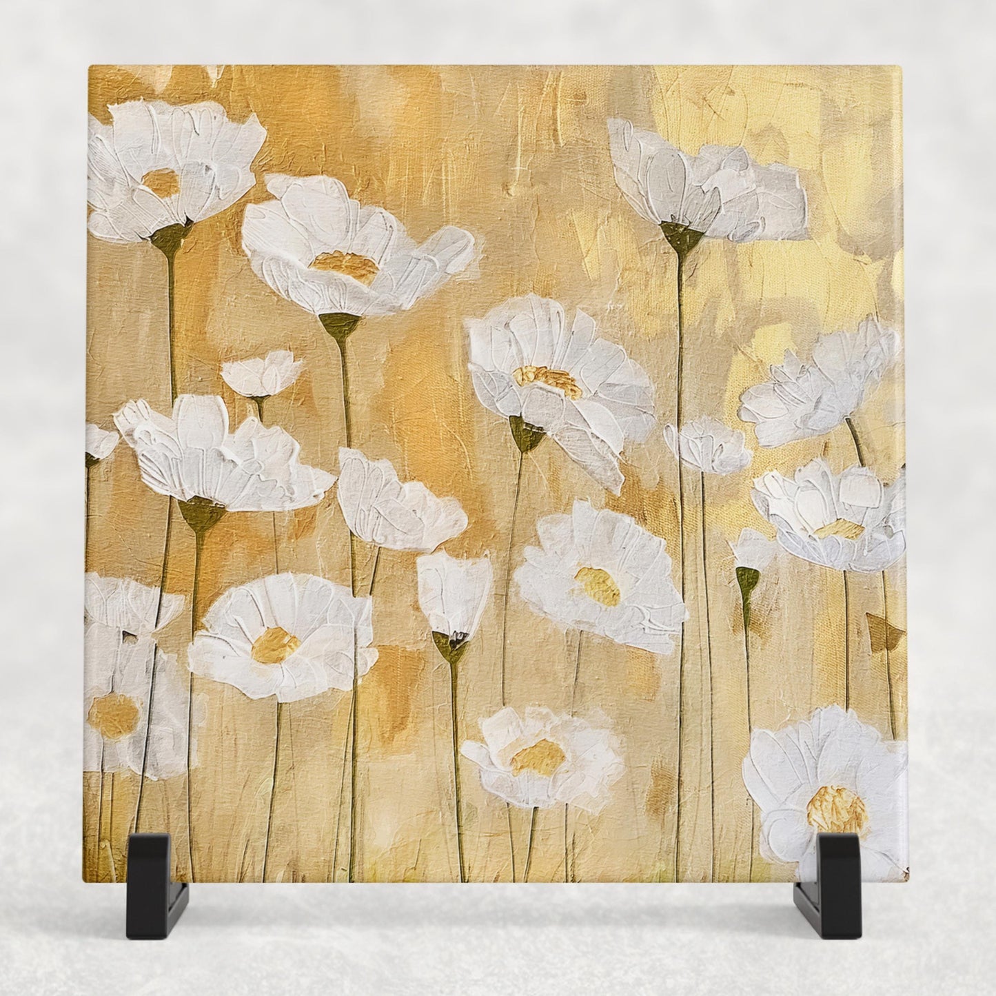 Ceramic Art Tile - Elegant Floral Print in Neutral Tones - Home Decor - Abstract Flower - Mixed Media Print - Thoughtful Gift