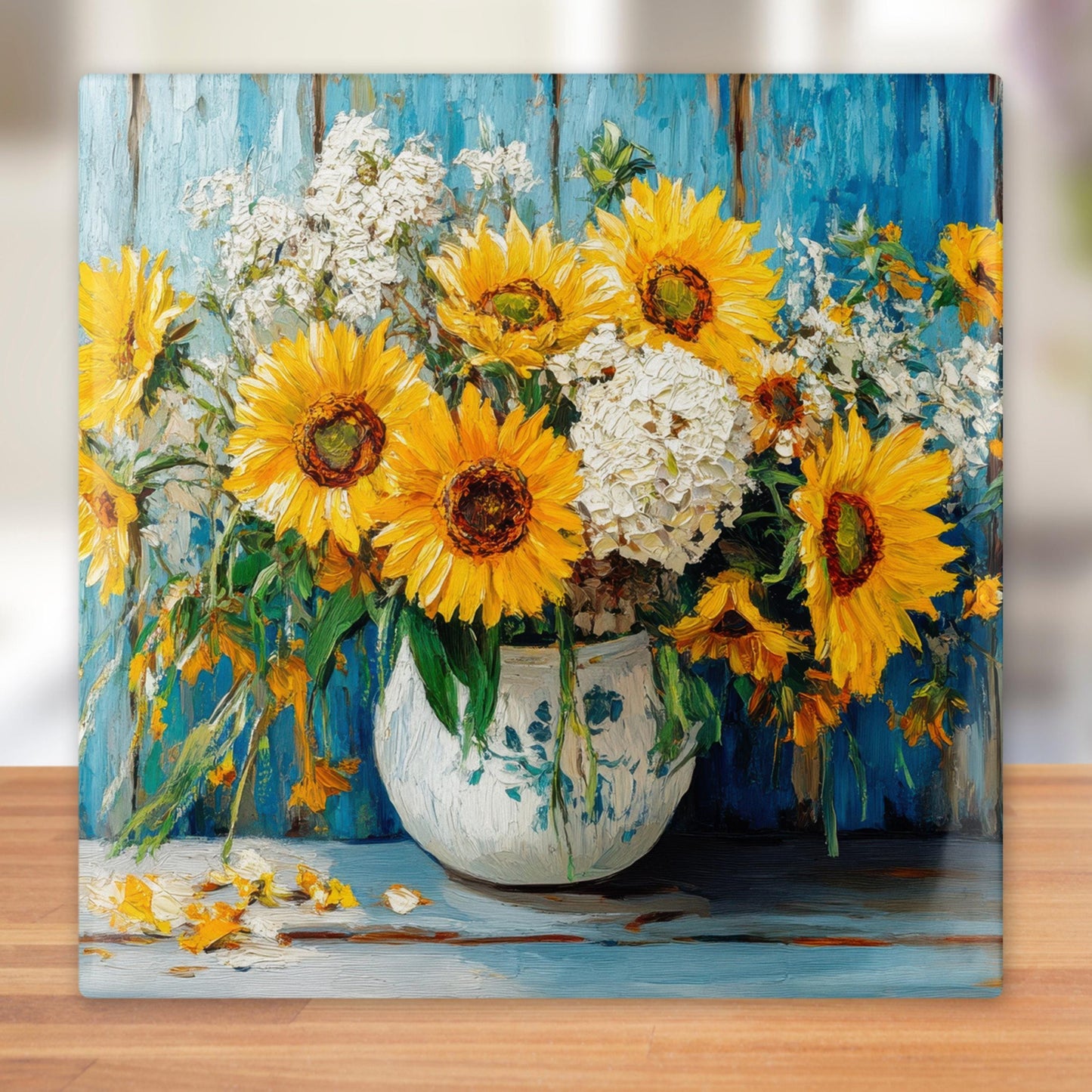 Farmhouse Sunflower Ceramic Tile Art - Rustic Decorative Shelf Decor for Home Accents and Unique Gift Ideas