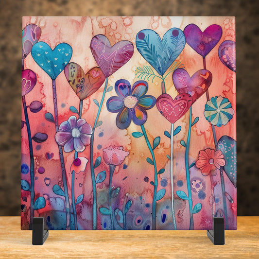 Valentines Day Art Decor: Colorful Heart Balloons Tile Art for Love-filled Spaces & Gift Ideas - Ceramic Tile Art Decor