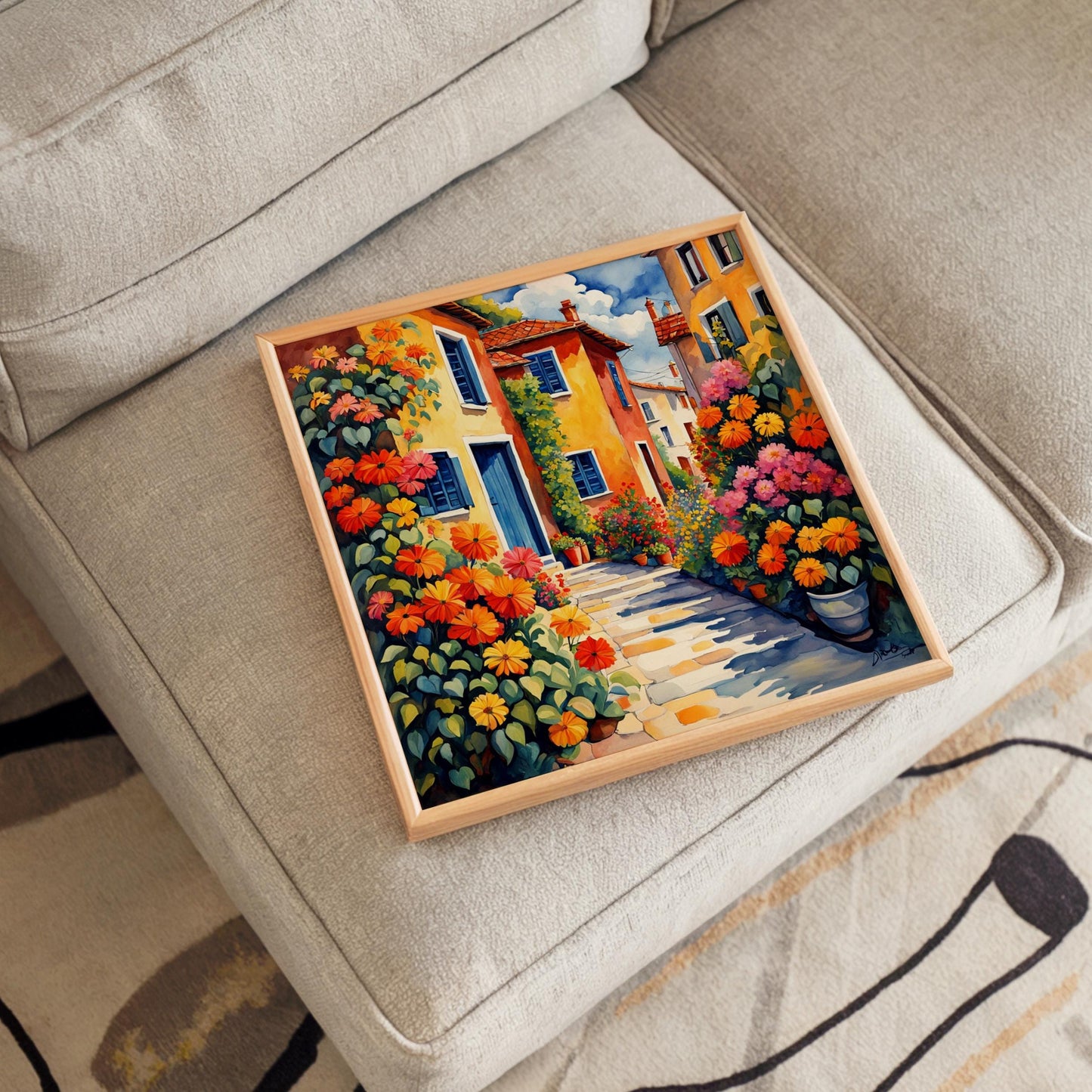 Village Street with Flowers Tile, Handmade Ceramic Wall Decor for Unique Home Accent, Perfect Nature Inspired Gift - Style #1
