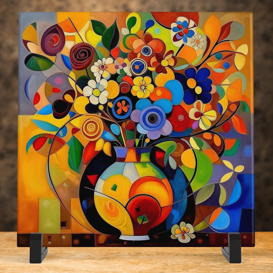 Picasso Inspired Art Ceramic Floral Tile, Vibrant Abstract Wall Decor, Home Decor Accent Piece - Ideal Gift for Housewarming or Art Lover