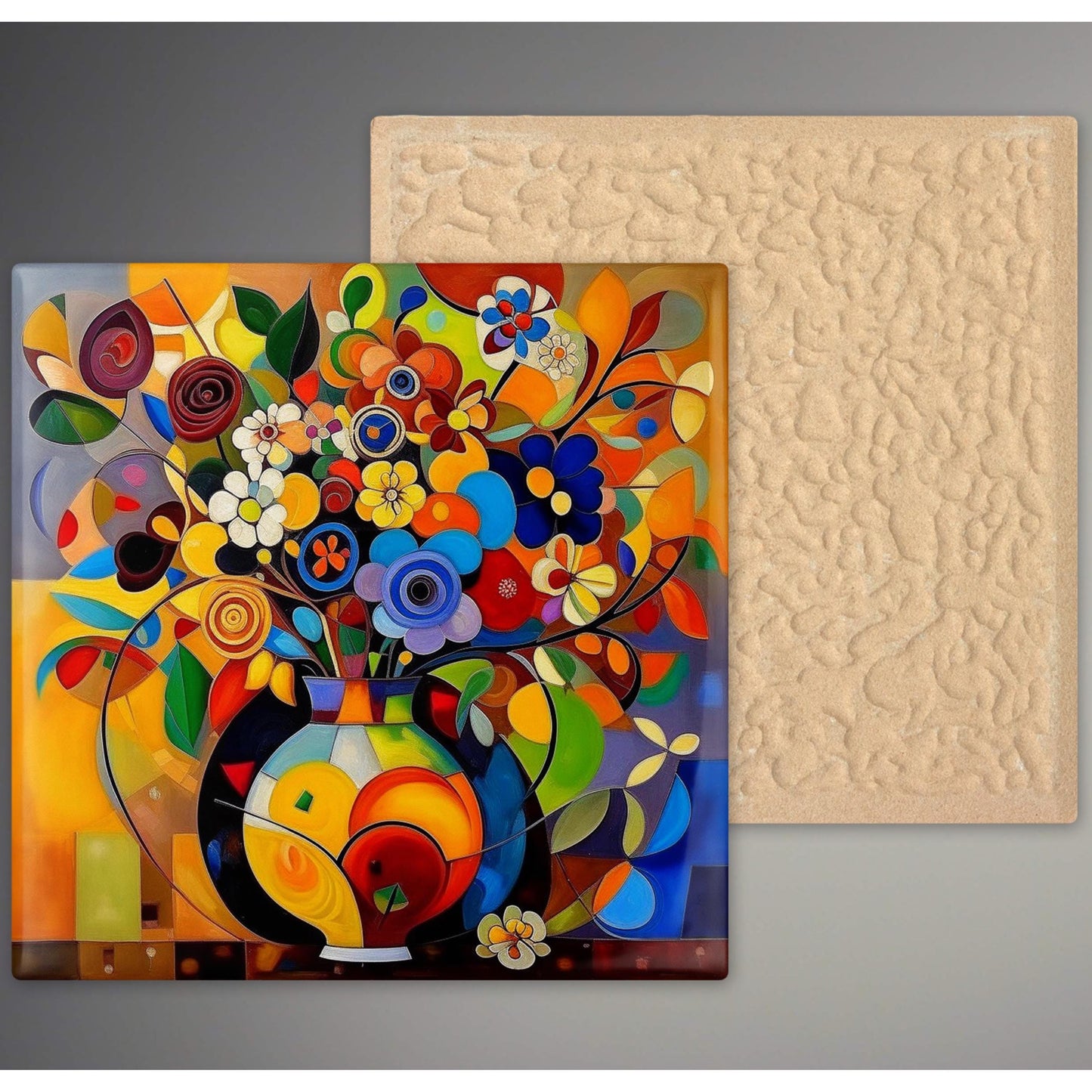 Picasso Inspired Art Ceramic Floral Tile, Vibrant Abstract Wall Decor, Home Decor Accent Piece - Ideal Gift for Housewarming or Art Lover